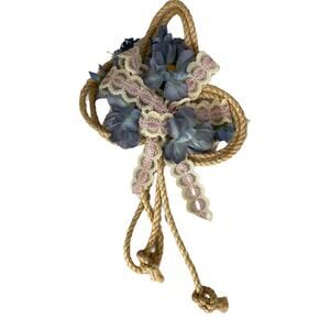 Handmade Rope cross tri  blue flowers ribbon